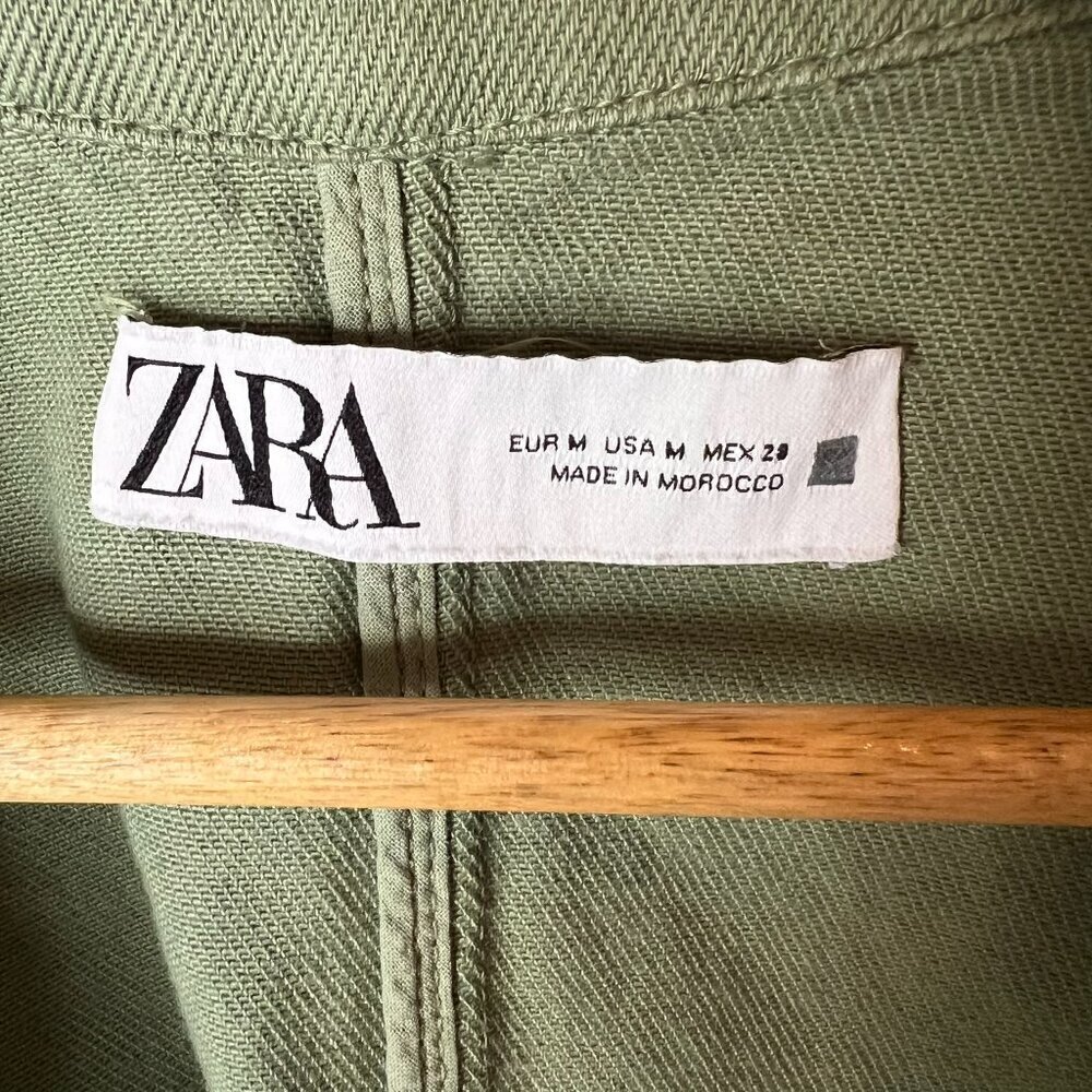 Zara Shacket Womens Size Medium Sage Green Denim Wide Arm Sleeve 100% Cotton - Picture 2 of 15